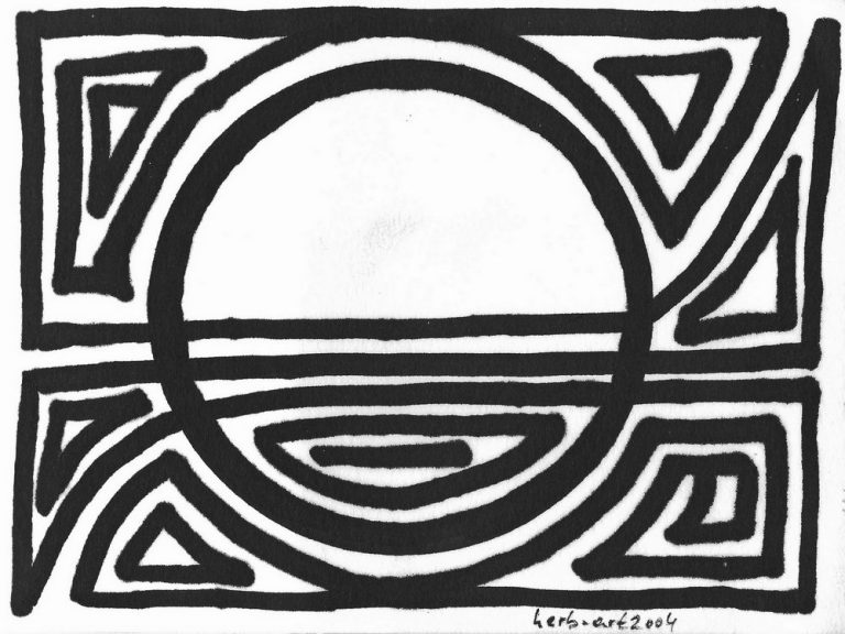 art abstract 03 Abstrakte Schwarz-Weiß-Grafik mit Kreis und geometrischen Mustern.