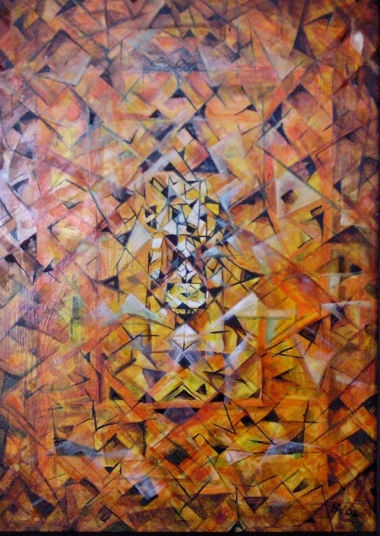 orange Abstrakte Komposition in warmen Orangetönen mit geometrischen Formen.