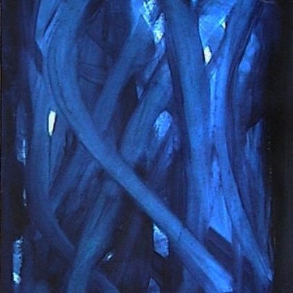 Blue System 03 Verdichtetes Netzwerk aus leuchtenden blauen Lichtpunkten und Linien, das ein dynamisches Mikrosystem bildet