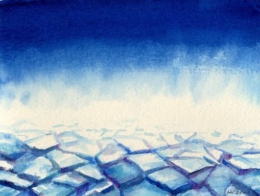 Studie Eisige Landschaft mit frostigen, blauen und weißen Tönen und zerbrochenen Eisschollen.