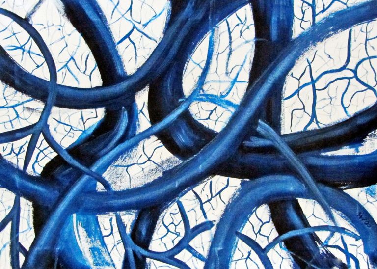 Blue System Blaues, systemartig vernetztes Gefüge aus Lichtpunkten und Linien