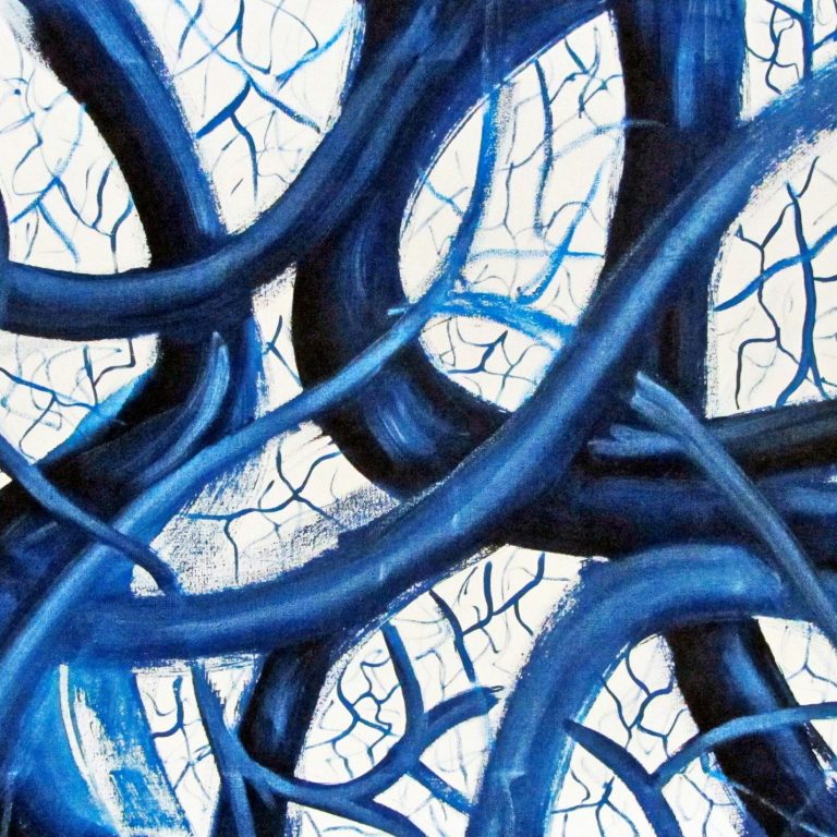 Blue System Blaues, systemartig vernetztes Gefüge aus Lichtpunkten und Linien