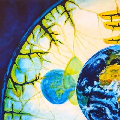 „Ölgemälde ERD‑Bewusstsein von Herbert Wiedergut – abstrakte Darstellung planetarer Energiefelder und innerer Erdverbundenheit
