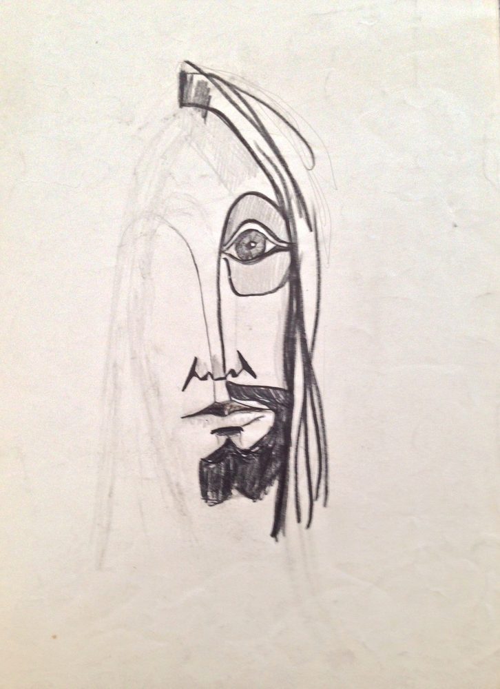 Studie - Jesus Skizze eines Gesichts mit geometrischen Formen, möglicherweise eine stilisierte Darstellung.