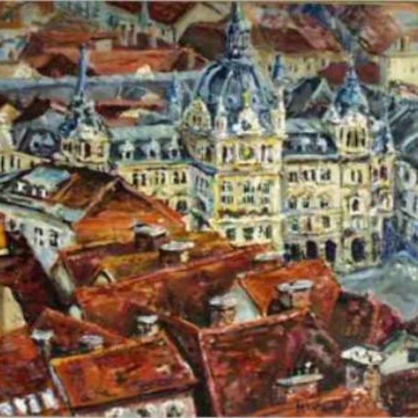 Graz, Hauptplatz Landschaftsgemälde von Herbert Wiedergut – Naturmotive in Öl