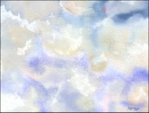 Sanfte Aquarell-Himmel mit Blau- und Grautönen, wolkigen Musterungen.