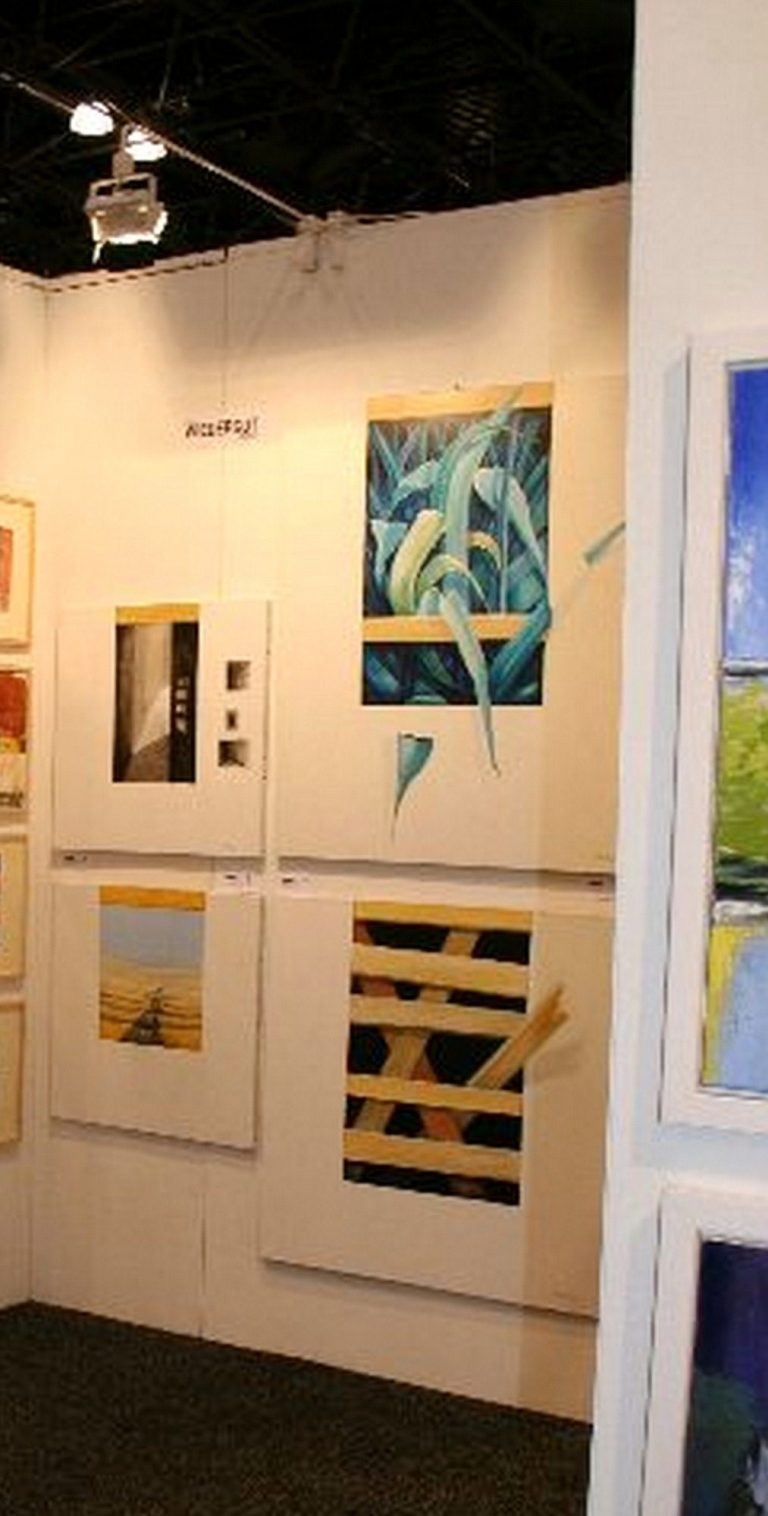 Ölgemälde von Herbert Wiedergut bei der Teilnahme an der artexpo New York, darunter Trompe l'loeil-Bilder und landschaftliche Motive.