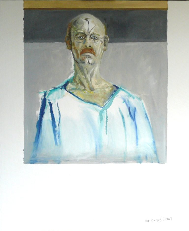 Selbstportrait 2007 Porträt eines Mannes in einem hellen Oberteil mit ernstem Gesichtsausdruck.